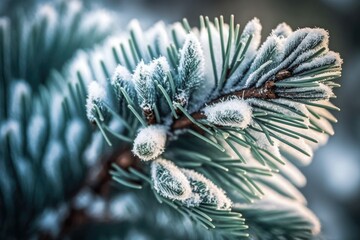 Naklejka na ściany i meble Snow-Covered Pine Tree in a Winter Landscape. Generative AI
