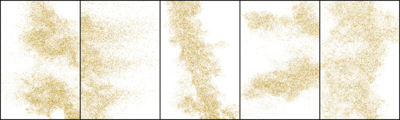 Set of Gold Glitter Texture Isolated On White. Amber Particles Color. Stardust Background. Golden Explosion Of Confetti. Vector Illustration, Eps 10.