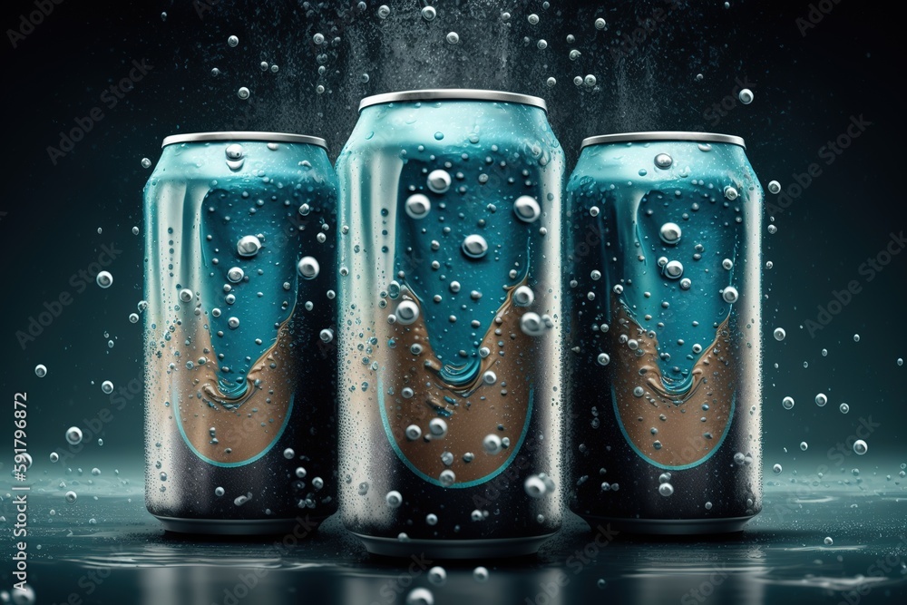 Poster cans on a backdrop of raindrops generative ai