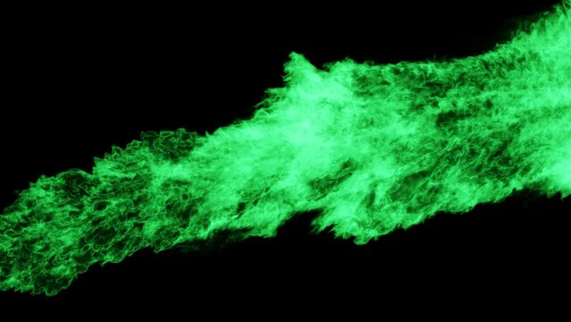 green fire on black background. animation of a green flame background. green flame thrower. green magic fire