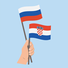 Flags of Russia and Croatia, Hand Holding flags