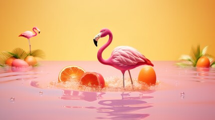 Obraz premium a flamingo in a tropical summer beach setting - summer beach vibes concept