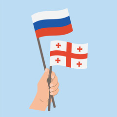 Flags of Russia and Georgia, Hand Holding flags