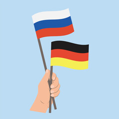 Flags of Russia and Germany, Hand Holding flags