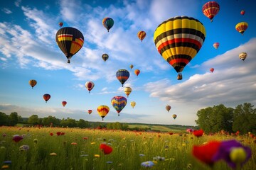 Fototapeta premium Reaching for the Heavens: A Positive and Inspiring Himmelfahrt Scene with Hot Air Balloons