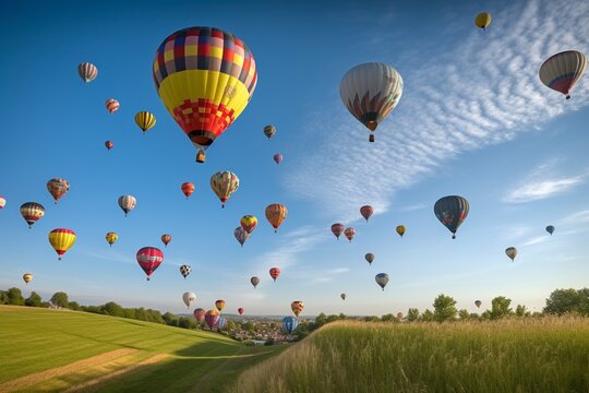 Himmelfahrt Adventure: Hot Air Balloons Against a Backdrop of Greenery and Rolling Hills
