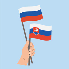 Flags of Russia and Slovakia, Hand Holding flags