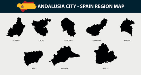 Naklejka premium Map of Andalusia city province set - Spain region outline silhouette graphic element Illustration template design 