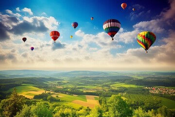 Soaring to New Heights: A Vibrant Himmelfahrt Scene with Hot Air Balloons Ascending