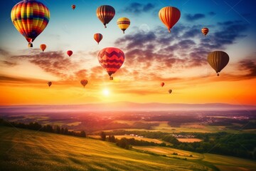 Celestial Ascent: A Vibrant and Uplifting Himmelfahrt Scene with Colorful Hot Air Balloons Soaring Towards the Heavens
