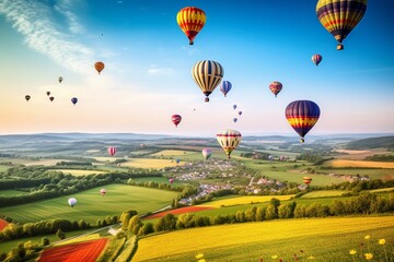 Obraz premium A Uplifting Scene: Hot Air Balloons Soaring towards the Heavens on Ascension Day