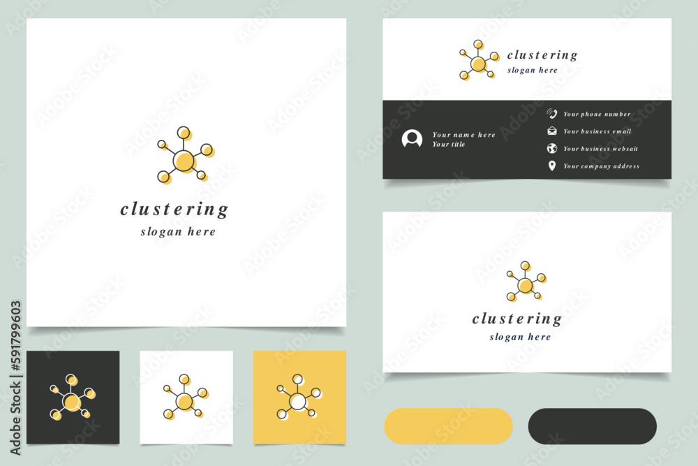 Poster clustering logo design with editable slogan. branding book and business card template.