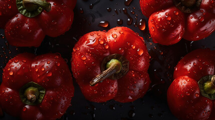 Red and fresh paprica on dark background. Generative AI