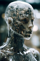 Obraz na płótnie Canvas Cyborgs, robots and artificial intelligence - the future of robotics, Generative AI