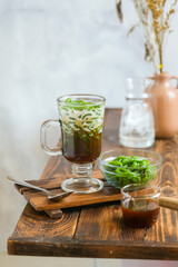 ice cendol in glass on the table
