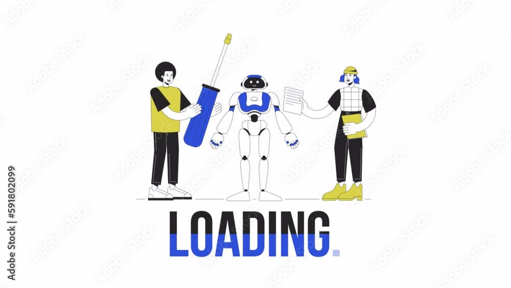 Fototapete building robot loader animation. flash message 4k video footage. mechatronics technicians. isolated 