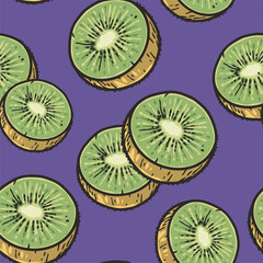 Kiwi exotic fruit seamless pattern. Vector eco organic nature ingredient for food market.
