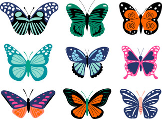 Plakat set of colorful butterflies on a white background, vector