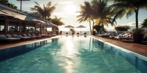 resort or hotel pool in summer, generative ai