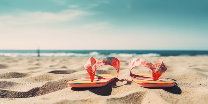 sandals on the beach in summer, generative ai