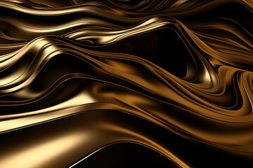 Fototapeta premium Gold abstract wavy liquid background. 3d rendering, 3d illustration. Generative AI