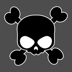 Skull with crossed bones icon. Comic style. T-shirt print for Horror or Halloween. Vector illustration isolated on background.