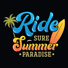 Summer surfing sea beaches typography graphics tshirt design 