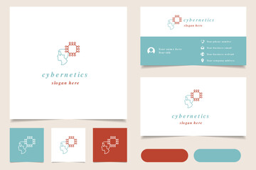 Cybernetics logo design with editable slogan. Branding book and business card template.