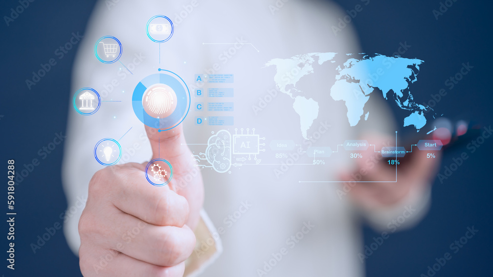 Aufkleber Internet of things. Digital transformation change management, cloud computing, AI technology big data and business process strategy, automate operation, smart industry, customer service management.