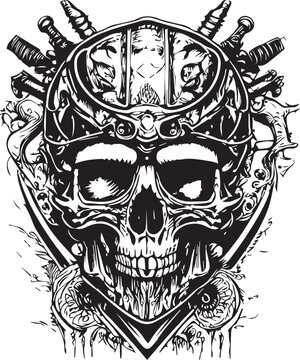Artwork illustration and t-shirt design skull motorcycle engraving ornament on white background