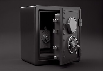 3D render of Open metal safe box isolated on white background, steel safe with opened door,. Generative AI