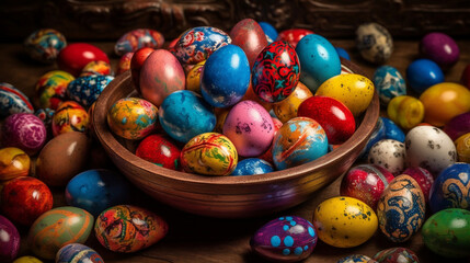 Fototapeta na wymiar Pile of colorful Easter eggs, Generative Ai