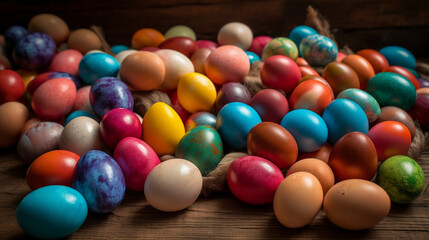 Fototapeta na wymiar Pile of colorful Easter eggs, Generative Ai