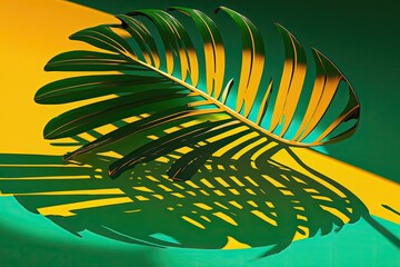 palm leaf shadow on a colorful background. Generative AI