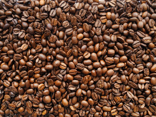 Roasted coffee beans background  top view