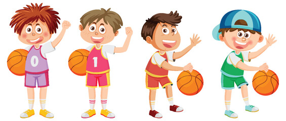 Many Boys Playing Basketball Vector
