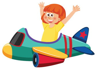 A girl riding toy airplane