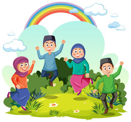 Obraz na płótnie Canvas Muslim cartoon characters vector