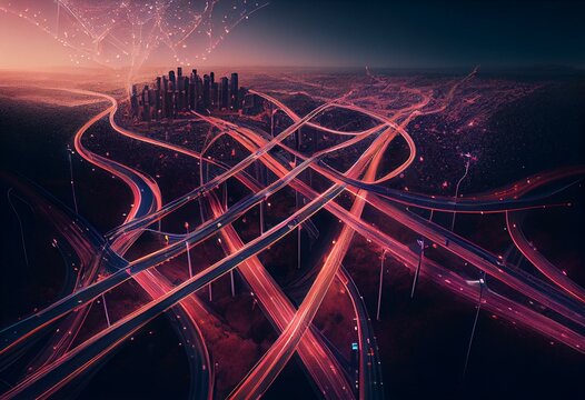 Illustration of information highways and connections - Created with generative ai technology