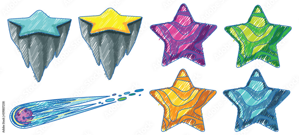 Wall mural space objects in pencil colour sketch simple style