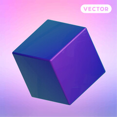 square 3D vector icon set, on a pastel background