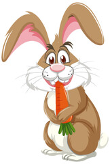Funny Rabbit Eating Carrot Cartoon Character