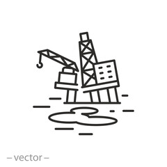 oil platform accident icon, gas rig crash, oil products spill, thin line symbol on white background - editable stroke vector illustration eps10
