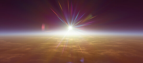 sunrise from space aurora, 3d rendering