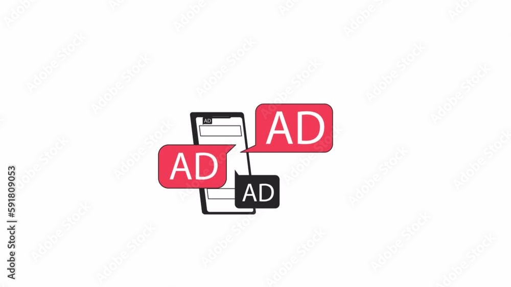 Poster phone with pop up ads animation. animated unwanted advertisements on smartphone 2d cartoon flat colo