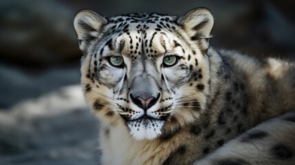 Obraz premium Magnificent snow leopard walking through Himalayan mountain range. Generative AI