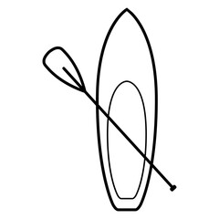 Logo club de paddle surf. Silueta lineal de tabla de paddle surf con remo cruzado