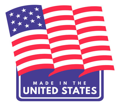 American flag sticker with made in United States badge