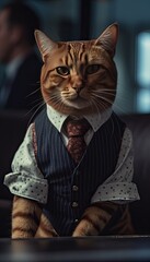 Cat CEO in Business Suit, Leadership Concept, Generative AI