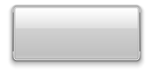 Rectangle button template. Clear white glossy metal shape